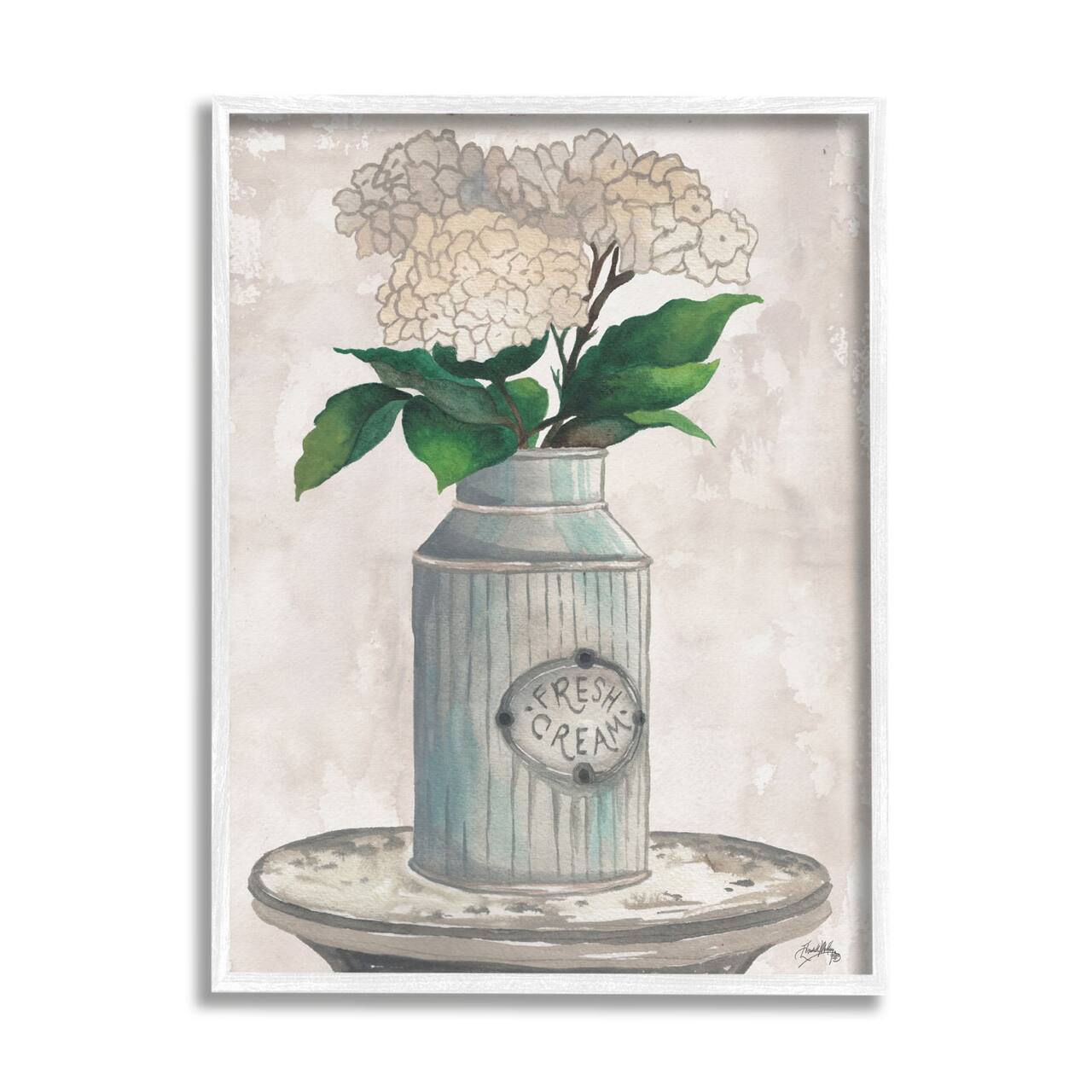 Stupell Industries White Hydrangea Flowers Fresh Cream Country Tin Painting Framed Wall Art